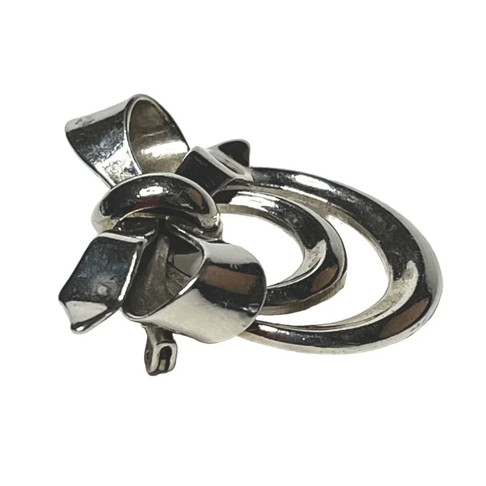 Vintage Silver-Tone Brooch Double Wreath with Bow